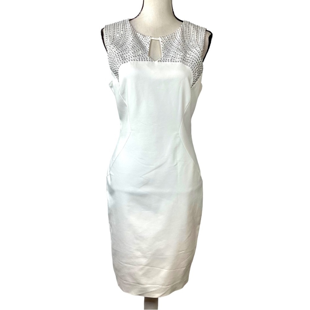 Cache White with Silver Beaded Sexy Sheath Dress Size 10